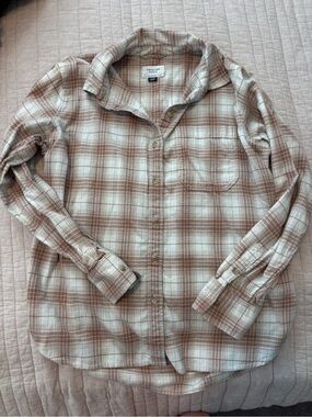 American Eagle Outfitters Plaid Button-Down Shirt - Cream & Brown